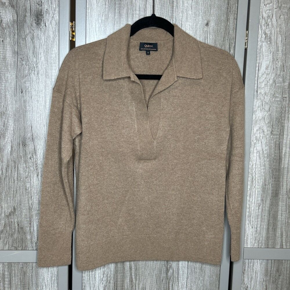 Quince Polo Cashmere Sweater Size S Mongolian Cashmere Casual Luxe Teak
